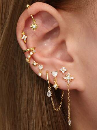 1 st 925 sterlingsilver stjärnhjärta platt baksida broskspiral gängad piercing fina smycken för vardagsbruk bröllopsfest förlovning årsdag alla hjärtans dag