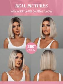 14 Inch Ombre Short Bob Wig, Dark Roots, Heat Resistant Synthetic Wig, Suitable For Women's Daily Wear, School, Music Festivals, Also Can Be Used As Graduation Or Holiday Gift, Exquisite Accessory - Ombre - Xem 7