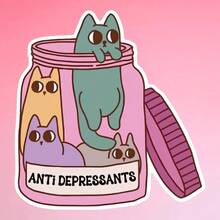 Cute Cat Antidepressant Funny Vinyl Sticker Decal Suitable For Decorating Books Water Bottles, Phone Cases, Laptops, Skateboards, Tumblers, Suitcases, Hard Hats - 彩色 - 查看 2