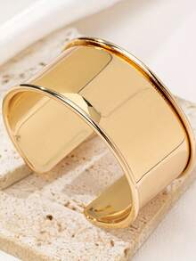 1pc Women's Adjustable Floral Cuff Bracelet, Fashion Creative Exaggerated Open Bangle, Suitable For Daily Wear - Golden Yellow Rolled Edges - View 5