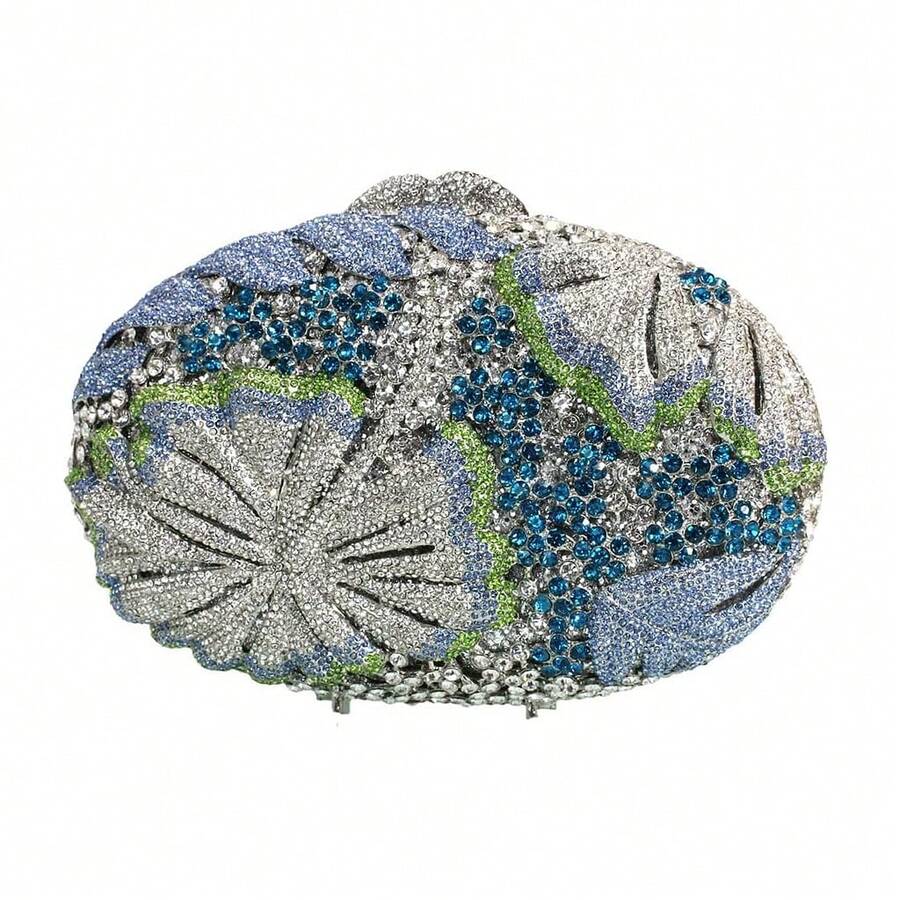 Sparkly Crystal Evening Clutch Luxury Flower Rhinestone Evening Bags Wedding Formal Party Handbags Purses - Baby Blue - View 1