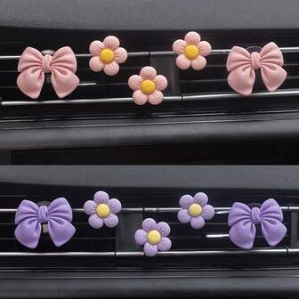 Set de 5 piezas Ambientador de Rejilla de Ventilación del Coche con Lazo y Flor de 5 Pétalos, Decoración de Interiores de Coche