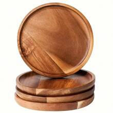 4 Wooden Pallets, Round Acacia Wood Plates, Not Easily Broken, Lightweight And Easy To Clean, Suitable For Holding Dishes, Snacks, Desserts, Qiao Qiong Celebration Gifts, The Perfect Choice For Christmas - 黃色 - 查看 5