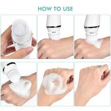 Hailicare 四合一洁面刷，面部清洁工具，去角质洁面刷，面部SPA套装，美容仪，带底座，电池容量300毫安时