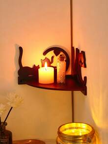 1pc Creative Minimalist Wall Mount Display Shelf, DIY Assemble Wooden Small Storage Rack, Cozy Home Decor Corner Shelf, Crystal Stone Display Rack, Living Room Display Shelf - Black - View 4