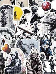 50 Stücke abstrakte Kunst Stil Aufkleber, bunte und leicht zu klebende Aufkleber für Broschüren, Kalender, Tablet-Hüllen, kleine Ventilatoren, Klimaanlagen, Partydekorationen, Collagen-Kunst-Aufkleber, bunte Gestaltung, ideal als Partyartikel, perfekte Geschenke für Erwachsene - Verschiedenfarbig - Übersicht 2