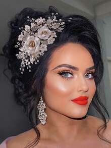 1pc Luxury Elegant Silver Alloy Leaf Bridal Hair Comb Headpiece, Suitable For Wedding, Party, Fairy-Like Hairstyle Decoration Valentine's Day Accessories