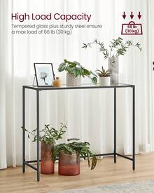 Console Table, Entrance Table, Sofa End, Tempered Glass Table Top, Easy Assembly, Adjustable Legs, For Living Room, Entryway, Corridor, Ink Black, Transparent - 黑色 - 查看 3