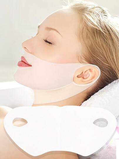 Reusable Silicone V-Shape Firming Face Mask, Refreshing And Comfortable | Snug-Fit Facial Tool, Women's Face Firming Set, Alcohol-Free, Light Coffee Color Care Tool | Elegant Design | Silicone Face Mask, Facial Lifting Mask,Home Use, Promotes Natural Contouring & Double Chin Appearance, Double Chin Device, Sleek Beauty Accessory, Comfortable Fit, V-Line,