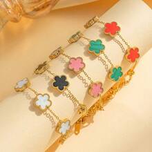 1条女士四叶草手链，18K镀金不锈钢幸运四叶草链手链，送给她的珠宝礼物 - 五葉草 - 查看 2