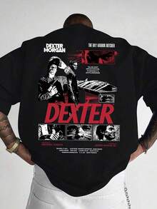 1pc Men's Fashion Printed Loose Short Sleeve T-Shirt | Exquisite Design | Summer Essential | Easy To Match, Showcase Vintage Poster Style - Black - View 1