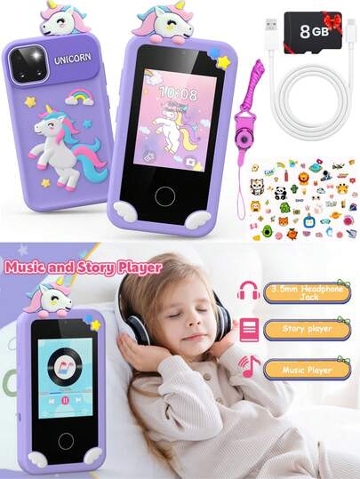 1 Pc Upgraded Kids Smart Phone For Girls And Boys, Christmas Gifts For Age 3-10 Children's, Touchscreen Toddler Cell Phone Toys, Touchscreen Interaction, With Holographic Pyramid, Kids Music Player, Pretend Play Toy, Kids Toys Cell Phone, Toddler Learning Play Toys