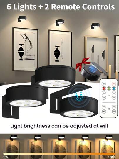 6/3/1pc Led Picture Verlichting Battery Operated, Wireless Painting Light, Wand Lamp Magnetic, Spotlight, Display Spotlight Remote Dimmable, Lighting Modes Art Frame Artworking Portrait, ative Puck Lights 150mAh Control view 2