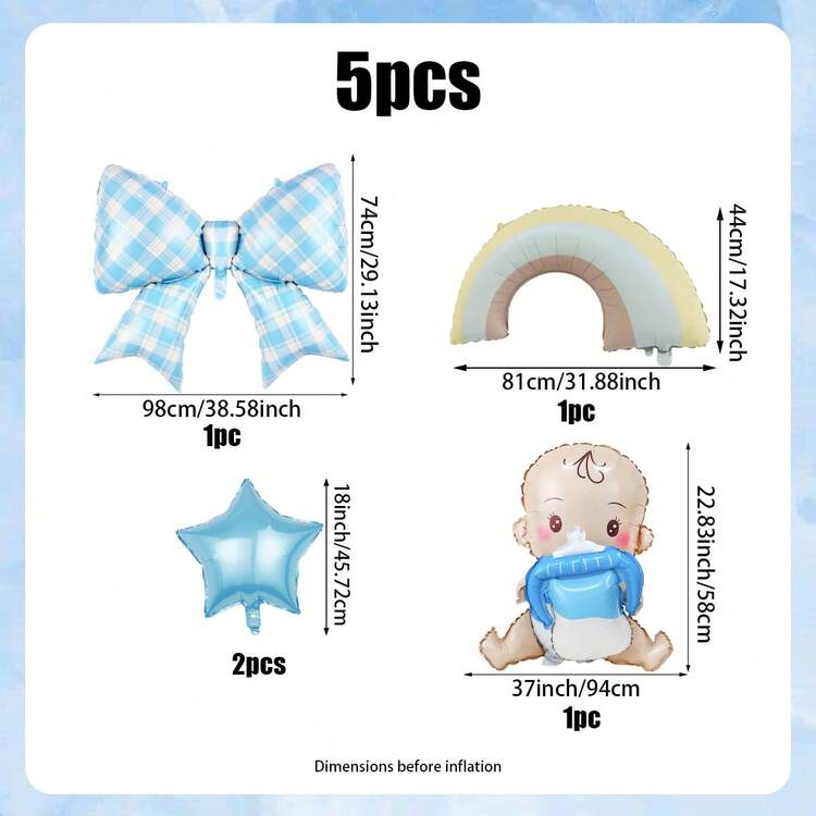 5pcs Boy Baby Shower Balloon Set, Includes 20-Inch Blue And Milk Bottle Pacifier Design Foil Balloons, Suitable For Gender Reveal Parties, Baby Showers, Party Decorations, Blue Theme Decor, 1st Birthday, Photo Props, Welcoming Party - Multicolor - View 2
