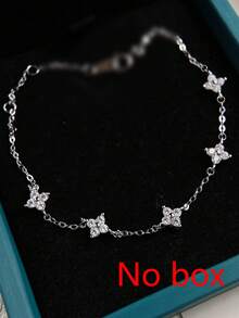1件女士银色多层流苏手链，春夏三叶草锆石铜镶嵌手链礼品（无礼盒）（三叶草数量随机） - 銀色 - 查看 6