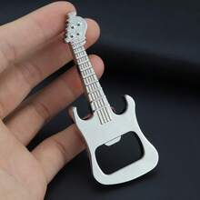 2pcs/Set Guitar Shaped Bottle Opener, Music Festival Bar Party Small Gift, Metal Keychain - Silver - View 3