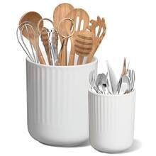 2pcs Ceramic Utensil Holders, 7.5"+5.5", Large Kitchen Countertop Organizers, Modern Decor For Spatulas, WhiteHome Decor, Party Storage, Christmas Storage, New Year Storage - 白色 - 查看 7