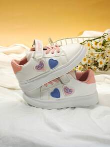 1 par de zapatillas rosas con diseño de corazón de dibujos animados populares para volver al colegio, con suelas antideslizantes y duraderas, y una experiencia cómoda para niños - Blanco - Ver 3