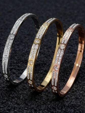Luxurious Elegant Cubic Zirconia Bangle Bracelet - Simple Design For Casual Attire Or Gifting, Perfect Accessory
