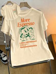 Koszulka Plus Size More Espresso Coffee Club z nadrukiem graficznym, okrągłym dekoltem i krótkim rękawem, damska, letnia, na co dzień