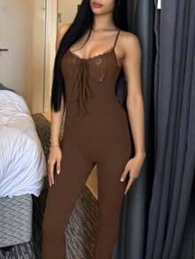 Fall Outfits Sexy Outfits For Women Brown Body Suits Jumpsuits For Women Halter Lace Off Shoulder One Piece Outfit - Brown - View 6