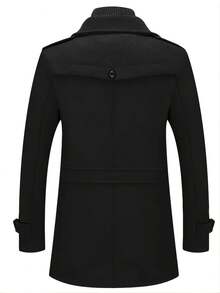 Men's Business Woolen Coat Fashion Double Collar Mid-Length Woolen Jacket For Autumn/ Winter - Black - View 2