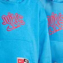 Nike 耐克少女极简主义套头卫衣，带口袋 - 藍色 - 查看 5