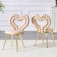 Light Beige Velvet Dining Chairs (Set Of 2) – Heart-Shaped Openwork Backrest, Gold-Plated Metal Legs, Versatile For Dining Rooms, Hallways And Living Rooms - Beige 1 - View 12