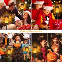 12-Pack Solar Torch Lights With Flickering Flame - 12LED Mini Fire Effect Solar-Powered Tiki Torches, Waterproof Outdoor Lighting With Auto On/Off, Perfect For Garden, Patio & Pathway Decor, Christmas Decorations, Christmas Decor - Màu Cam cháy - Xem 2
