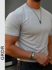 GRDR Men's Fashionable Solid Color Basic Short Sleeve Casual T-Shirt - Light Grey - View 1