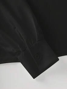 Áo sơ mi dài tay nữ với nơ lớn có thể tháo rời, tay phồng kiểu Pháp, cổ tàu, thích hợp mặc công sở/thường ngày, đi làm, dự tiệc năm mới và nhiều dịp khác. Màu đen, mùa xuân. - màu đen - Xem 8