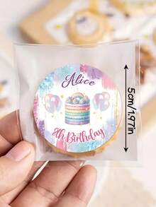 12/24/40pc Custom "Rainbow Cake Birthday" Round Stickers, Personalizable Content (Like Name, Date, Etc),Presenting A Colorful Rainbow Cake With Balloons Design Stickers,Fit For Birthday Parties, Festive Events, Decor Elements - Multicolor - View 5