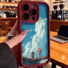 Funda de teléfono con arte inspirado en Studio  de un niño en el techo bajo un cielo nublado para  14 Pro Max,  13 Pro,  12,  11,  Galaxy S23, S22, S21, S20, funda protectora para teléfono, regalo de pareja para él y ella, presente de vacaciones - Negro - Ver 4