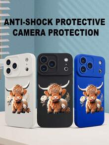 1 pieza Funda de teléfono con diseño de ternero escocés con flores en estilo artístico tierno, estilo rural ideal para amantes de los animales y la naturaleza, protección elevada para lente con diseño de ojo de cámara, resistente a golpes, compatible con iPhone 17 Pro Max/16/15/14/13/12/11/Plus/Pro/Pro Max, compatible con Galaxy A34/A35/A54/A55, Galaxy S20/S21/S22/S23/S24/S25 Ultra/Plus, compatible con Galaxy/Redmi/Honor/OPPO/ViVo - Negro - Ver 8
