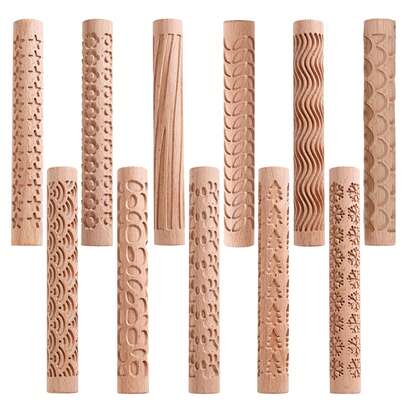 Embossing Rolling Pin, Pattern Wooden Laser Engraved Embossed Printing Rolling Pin DIY Tool For Homemade Or Christmas Cookies(11-Piece Rolling Pin Set)