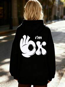 OK Hoodie Black Graphic Hoodies Polyester Women Hip-Hop Streetwear Clothing For Autumn Winter Everyday Styling - 黑色 - 查看 1