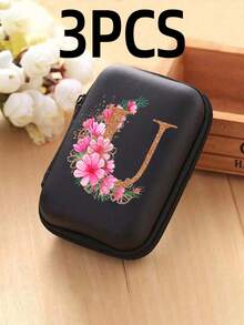 1 Stück Blumen A-Z Buchstaben PU Leder Aufbewahrungsbox, Kartenhalter, Ausweis/Namenskarten Organizer, geeignet für Reisen, Digitalzubehör, Kopfhörertasche - Verschiedenfarbig - Übersicht 54