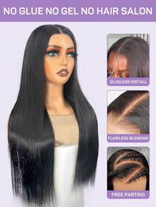 OQ Hair Wear Go 無膠直髮 6x4 HD蕾絲封頂假髮,預剪裁與預拔蕾絲,180%密度,16-30英吋,自然色未加工,自然髮線,日常使用,免運費,女性禮物 - SNatural - 查看 5