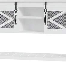 Barn-Style Sliding Door Entryway Table - Rustic Industrial, 46 Inches With Storage, Open Shelf And 2 Cabinets | Sofa, Hallway, Console - White - View 7