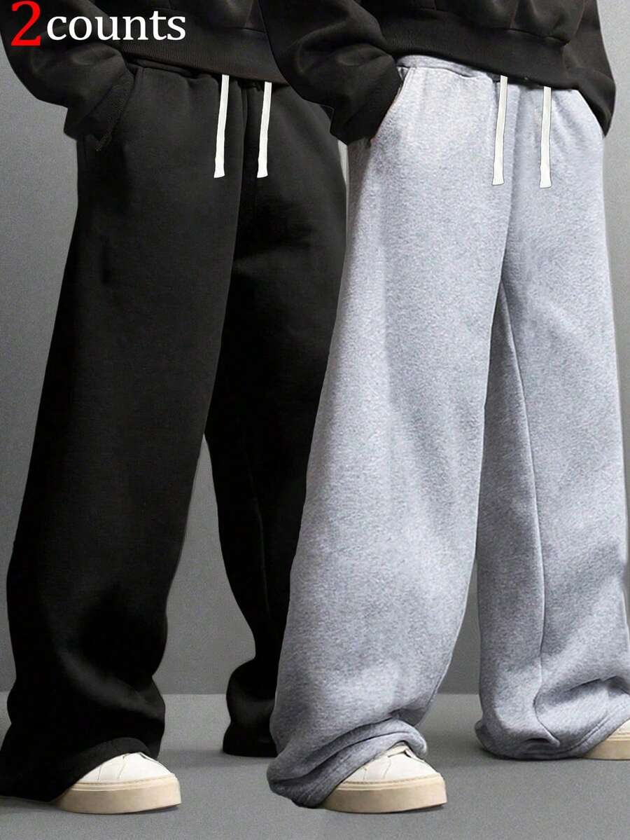 2pcs Men's Casual Relaxed Fit Sweatpants - Comfortable Soft Fabric Joggers With Adjustable Drawstring Waist, Roomy Pockets, Stylish Pants For Daily Outings, Weekend Relax & Casual Gatherings - Multicolor - View 1