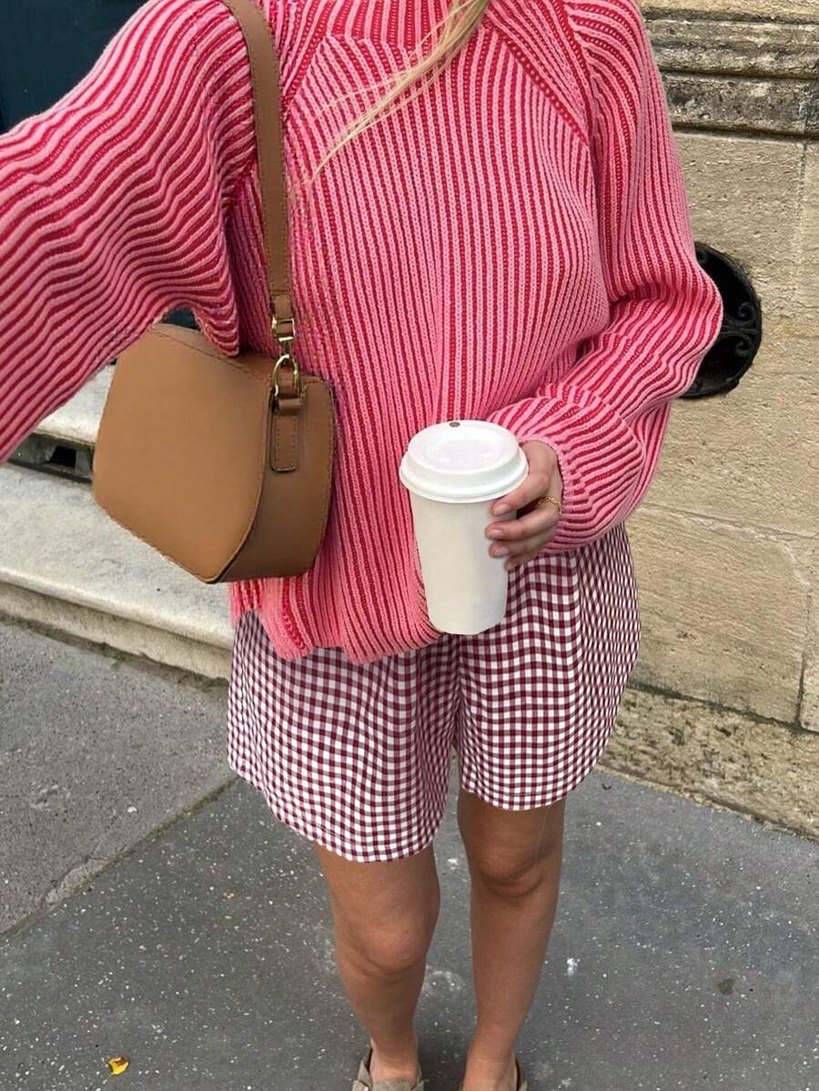 Women's Multi-Color Striped Plus Size Top, Round-Neck Long-Sleeve Sweater, Casual And Fashionable For Street Wear, Suitable For All Seasons And Highly Popular, Office Outfits For Women, Women's Outwear For Outings