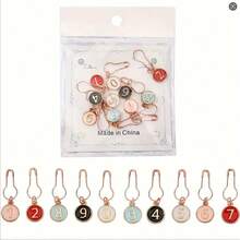 3/1 套 10 个数字针迹标记，数字 0~9 针迹标记，合金珐琅钩针迹标记饰物，带铁葫芦针的锁针标记，用于针织、编织、缝纫配件绗缝 - 彩色 - 查看 11