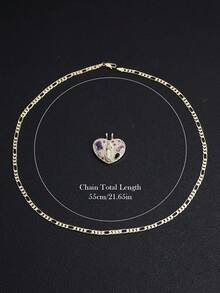 1pc Stainless Steel Chain With Cubic Pendant, Decorated With 3D Colorful Crystal Heart Design | Vintage Fashionable Minimalist Unisex Necklace, Suitable For Couples Everyday Wear Or Street Party Occasions - Gold - View 5