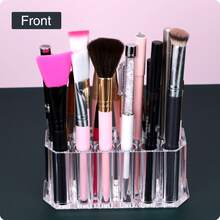 指甲刷收纳盒，小型透明亚克力材质，可收纳唇线笔、睫毛膏、眼线笔等美甲刷、唇线笔等，带26个隔层 - 透明 - 查看 7