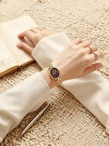 1只小巧椭圆形表盘石英女表，奢华时尚，适合日常佩戴，生日礼物，女士礼物，年末促销，双十一，节日礼物（不含礼盒） - 均碼 - 查看 5