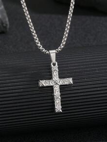 1pc Men's Fashionable Versatile Crystal Cross Necklace - Style 6 - View 3