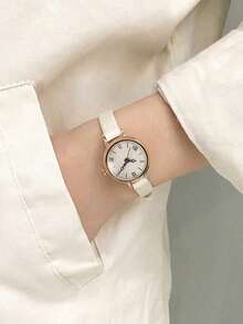 时尚石英表，优雅女士腕表，简约独特复古设计，真皮表带，小巧圆形表盘，高端石英女士腕表 - 彩色 - 查看 9