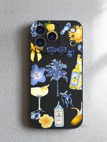 1 pieza Funda de teléfono con diseño de cócteles, palmeras y elementos de playa en estilo veraniego y relajado, ideal para viajes y días soleados, protección elevada para lente con diseño de ojo de cámara, resistente a golpes, compatible con iPhone 17 Pro Max/16/15/14/13/12/11/Plus/Pro/Pro Max, compatible con Galaxy A34/A35/A54/A55, Galaxy S20/S21/S22/S23/S24/S25 Ultra/Plus, compatible con Galaxy/Redmi/Honor/OPPO/ViVo - Negro - Ver 6
