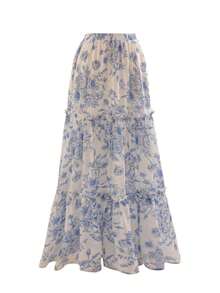 Falda A-line con volantes y estampado elegante de unicolor, ropa de invierno para mujer - Azul - Ver 2