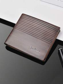 1pc Fashionable Wooden Grain Leather Men's Short Wallet & Card Holder